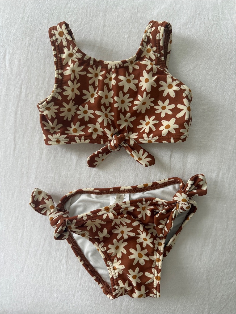Rylee & Cru Daisy Tie-Front Bikini Set - Brown & Cream Floral